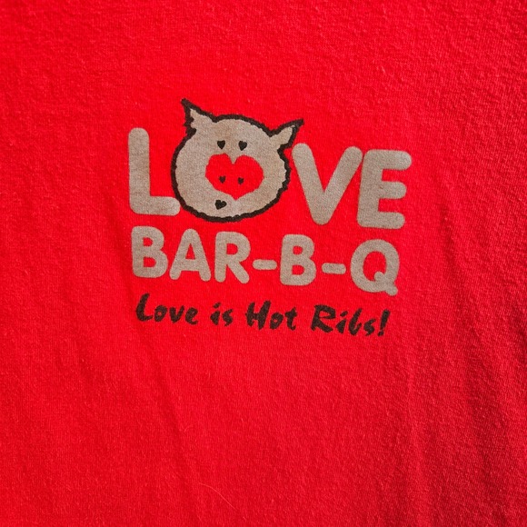 Love BBQ T Shirt Hanes Beefy T Adult XL Red Graphic Tee Love is Hot Ribs Cookout - Picture 9 of 10